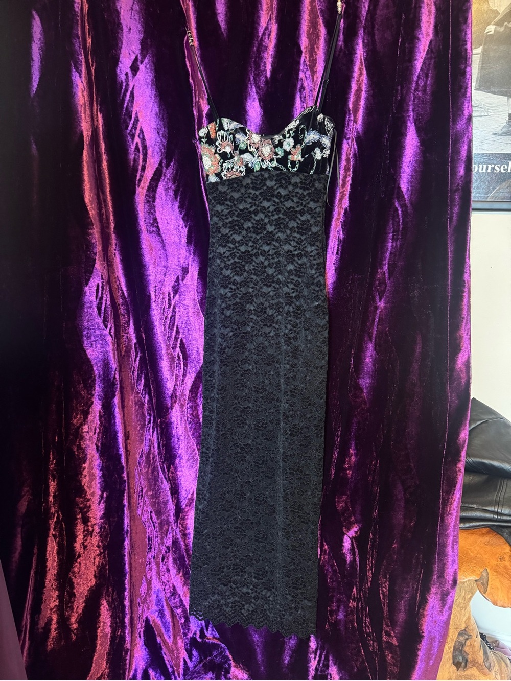 Black Lace Slip Dress with Floral Bust